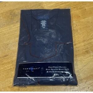 Vtg NOS Towncraft Mens Pajama Navy Blue 3X‎ *Long Sleeve Long Leg Coat Front